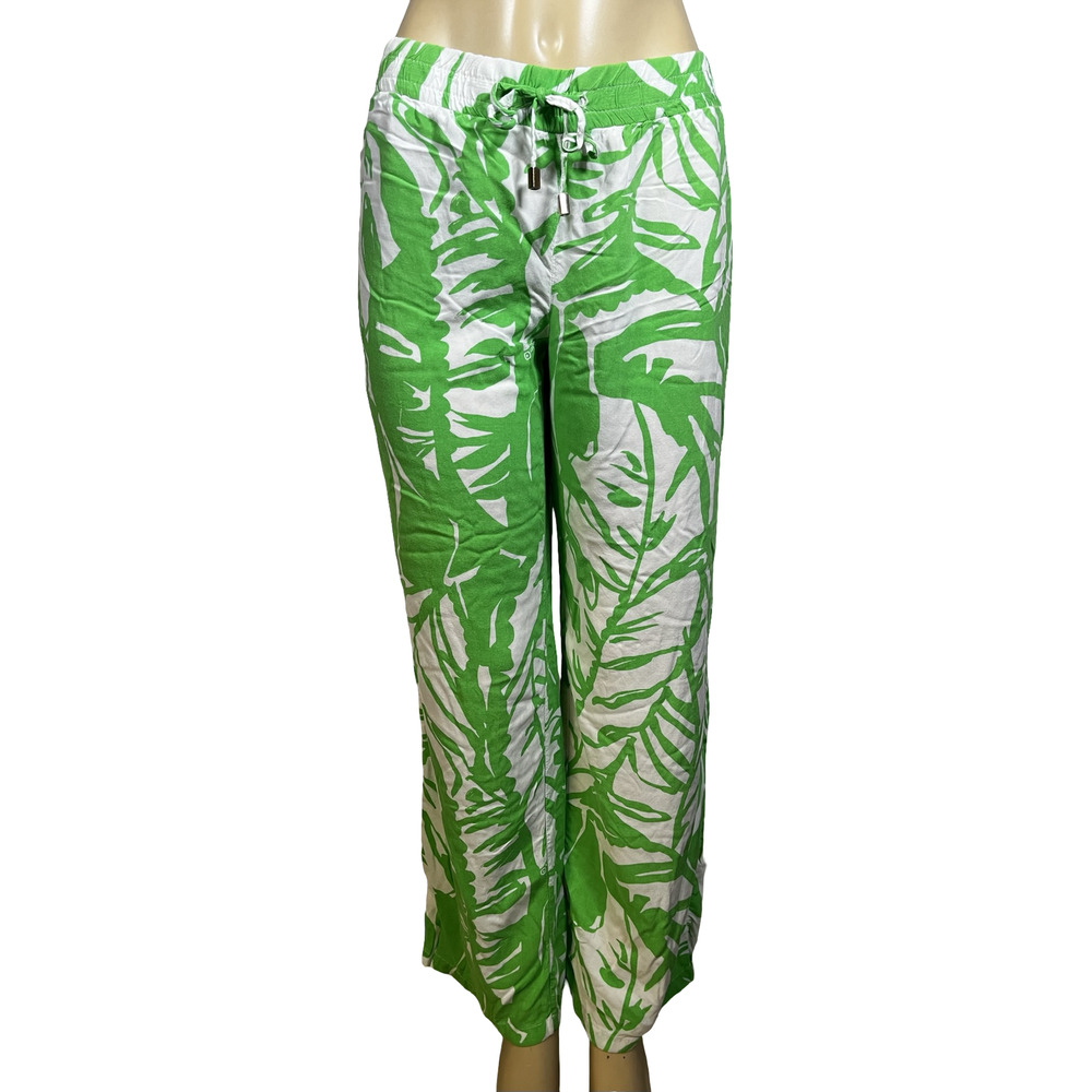 Lilly Pulitzer Pants Womens XL Green White Tropical Leaf Print Drawstring Capri